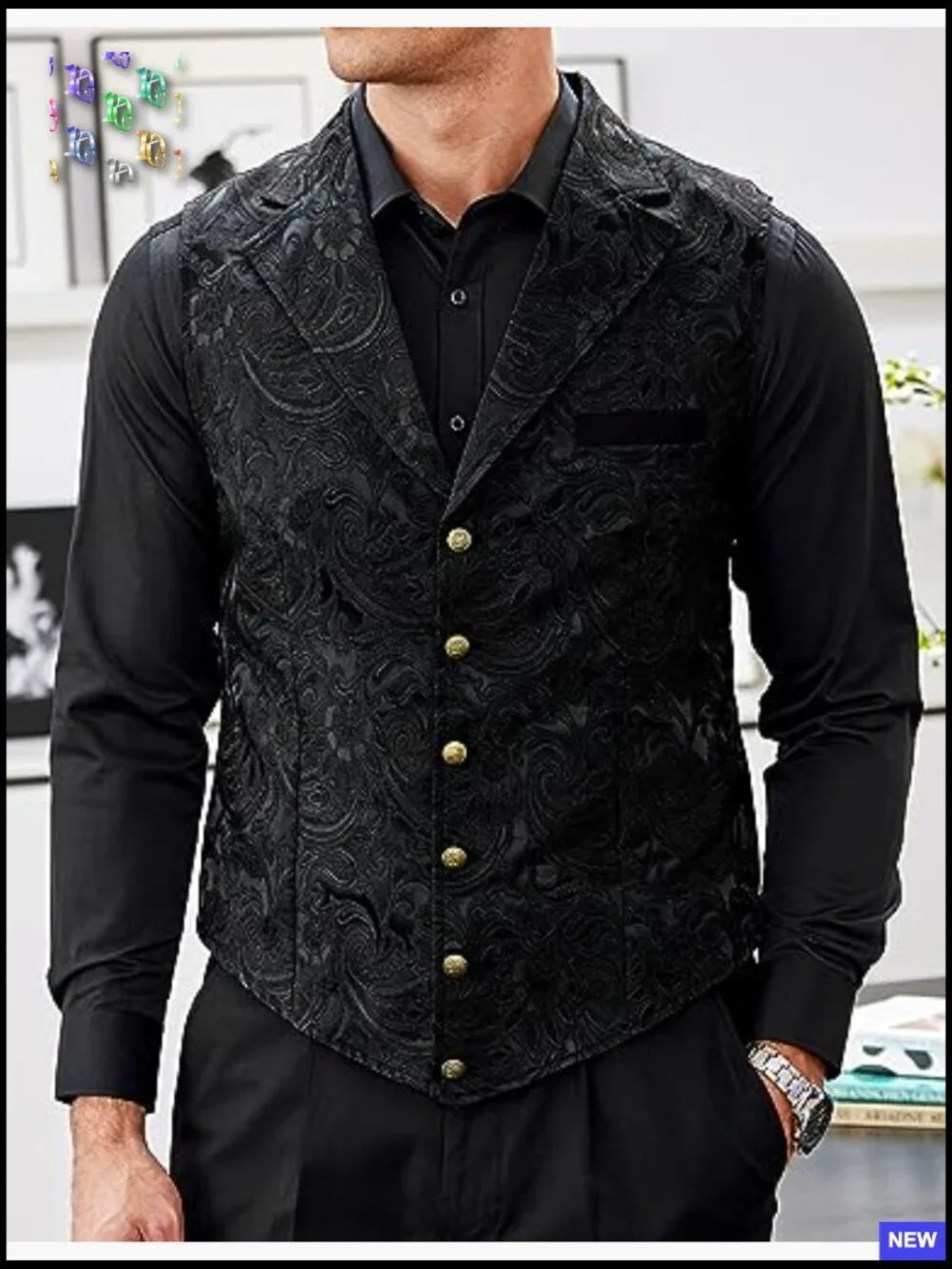 Slim Fit Paisley Floral Victorian Waistcoat Steampunk Formal Vest Notched Lapels